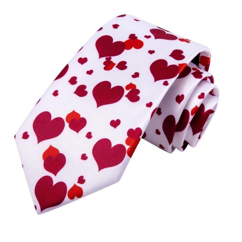 Hi-Tie ربطات عنق هاي-تاي حمراء على شكل قلب للرجال من الحرير لمناسبة عيد الحب مع منديل جيب وأزرار أكمام مجموعة لمهرجان العطلات - Image 4